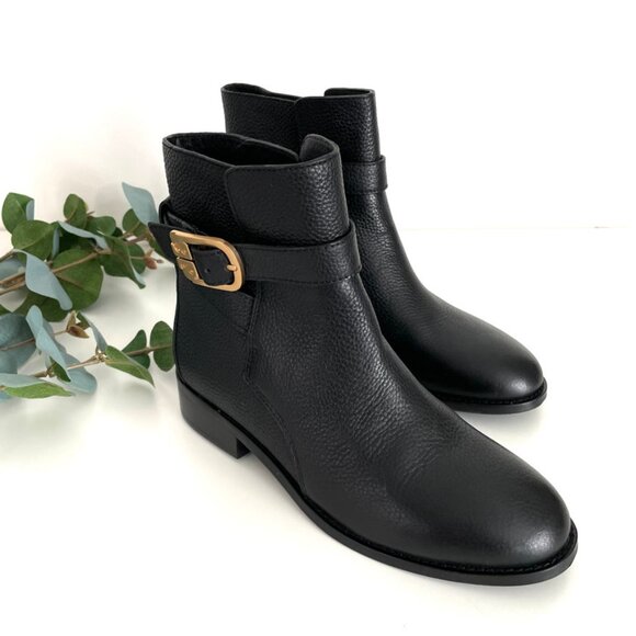 Tory Burch Brooke Black Tumbled Leather Ankle Booties Size 6 NWT - Picture 2 of 10